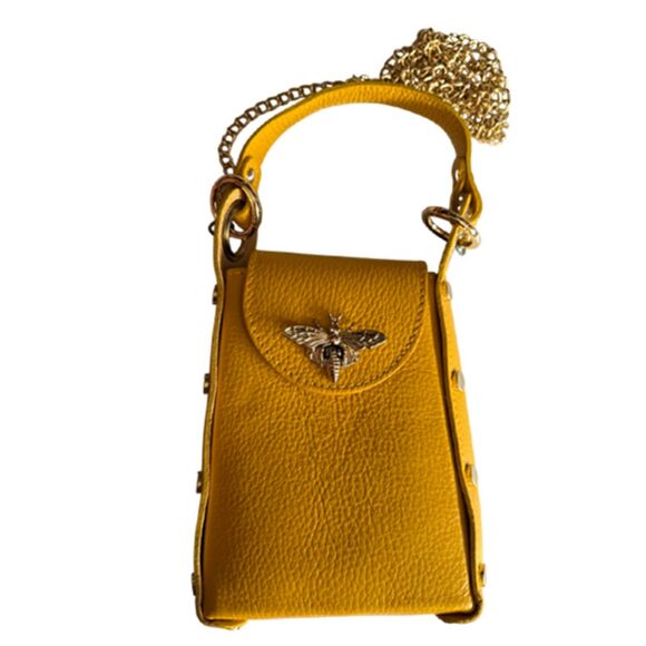 Vera Pelle Bee Leather Mustard Yellow Small Crossbody Bag - Picture 9 of 14